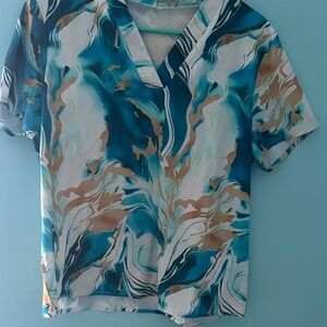 SHEIN Blue and Brown Abstract Short Sleeve Top